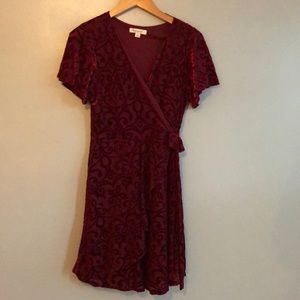 Burgundy Velvet Print Dress